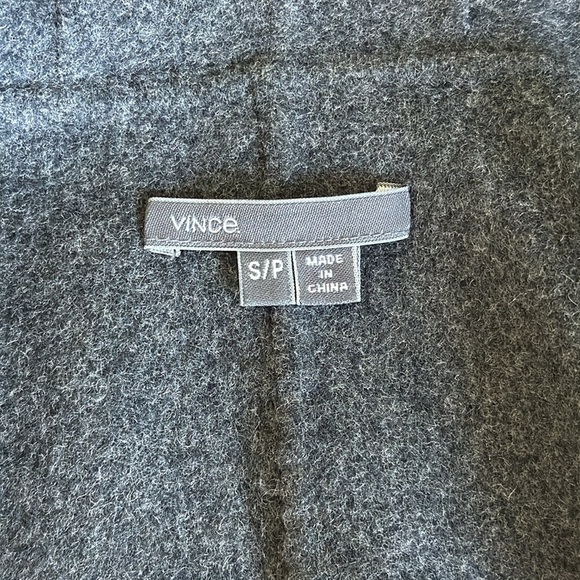 Vince Gray and Black Wool and Leather Asymmetrical Zip Coat Shawl Collar - Picture 10 of 16